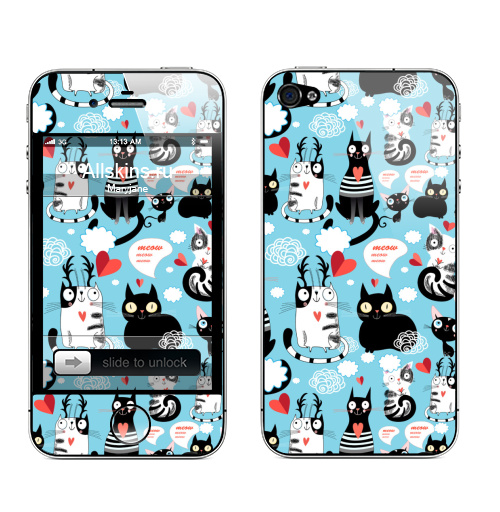 Наклейка на Телефон Apple iPhone 4S, 4 Коты в облаках,  купить в Москве – интернет-магазин Allskins, пикник, любовь, сердце, кошка, чудо, красота, иллюстрации, узор