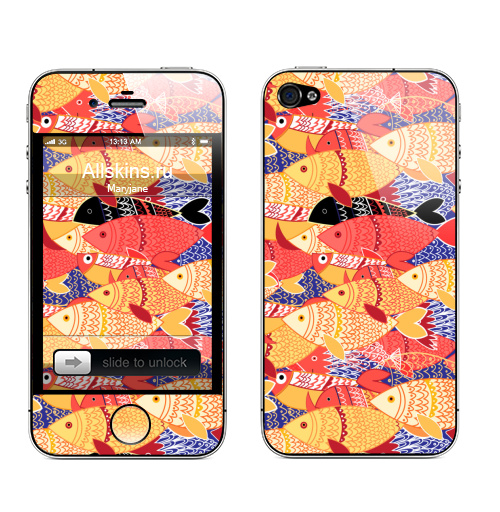 Наклейка на Телефон Apple iPhone 4S, 4 Стаи рыб,  купить в Москве – интернет-магазин Allskins, яркий, цвет, узор, рисунки, чудо, обои