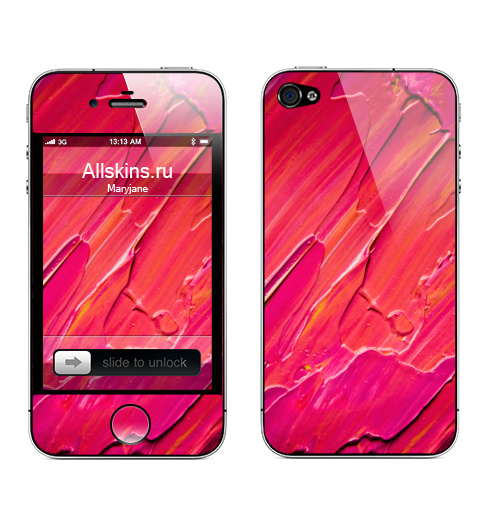 Наклейка на Телефон Apple iPhone 4S, 4 Рио,  купить в Москве – интернет-магазин Allskins, мазки, палитра, цвет, фрукты, птицы, рио, оранжевый, розовый, яркий