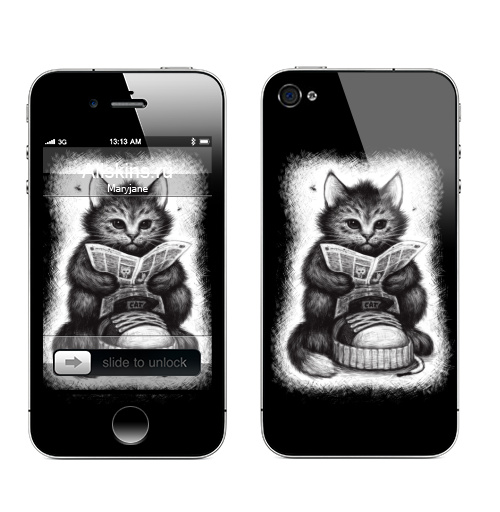 Наклейка на Телефон Apple iPhone 4S, 4 Кот в ботинке,  купить в Москве – интернет-магазин Allskins, милые животные, животные, кошка, прикол, позитив, мимими, черно-белое