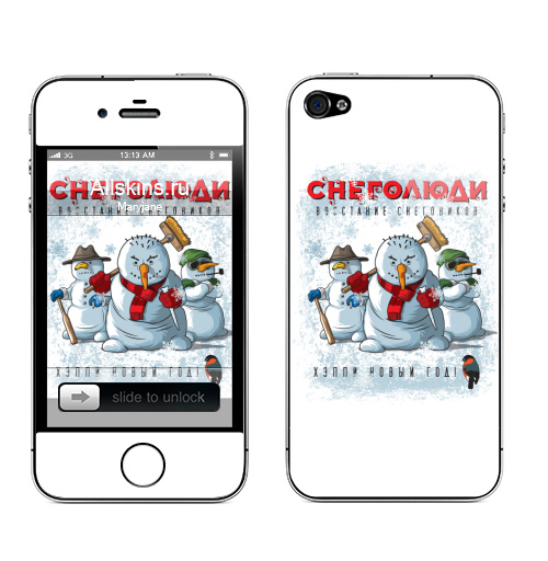 Наклейка на Телефон Apple iPhone 4S, 4 Снеголюди,  купить в Москве – интернет-магазин Allskins, надписи, пикник, персонажи, снеговик, новый год