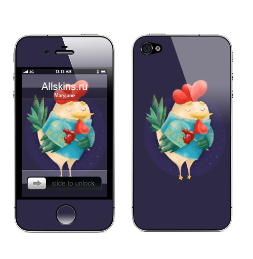 Наклейка на Телефон Apple iPhone 4S, 4 Мечтательный Петушок с петушком,  купить в Москве – интернет-магазин Allskins, петух, мечта, мечтает, мило, милашка, красный, новый год, романтика, настроение