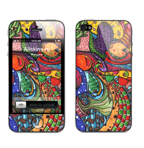 Наклейка на Телефон Apple iPhone 4S, 4 Волны зимы,  купить в Москве – интернет-магазин Allskins, волны, сказака, мандарин, вселье, город, зима