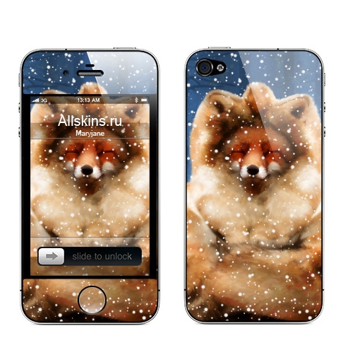 Наклейка на Телефон Apple iPhone 4S, 4 Лисам тоже холодно зимой,  купить в Москве – интернет-магазин Allskins, крутые животные, лиса, зима, шуба, холод, мороз, синий, рыжая