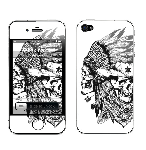 Наклейка на Телефон Apple iPhone 4S, 4 Дикий запад,  купить в Москве – интернет-магазин Allskins, индеец, ковбой, запад, Америка, череп