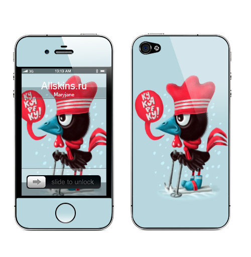 Наклейка на Телефон Apple iPhone 4S, 4 КУКАРЕКУ ,  купить в Москве – интернет-магазин Allskins, спорт, снег, лыжи, новый год, кукареку