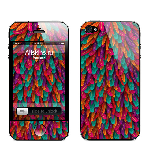 Наклейка на Телефон Apple iPhone 4S, 4 Разноцветные перья,  купить в Москве – интернет-магазин Allskins, индеец, птицаб, птицы, пернатый, петух, лохматый, пушистый, тестура