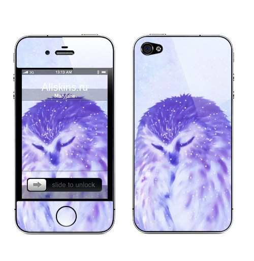 Наклейка на Телефон Apple iPhone 4S, 4 Сова не спит, сова дремлет,  купить в Москве – интернет-магазин Allskins, акварель, птицы, зима, снег, сова