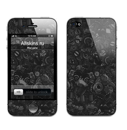 Наклейка на Телефон Apple iPhone 4S, 4 Темный дудл,  купить в Москве – интернет-магазин Allskins, темный, дудлы, черный, персонажи, монстры
