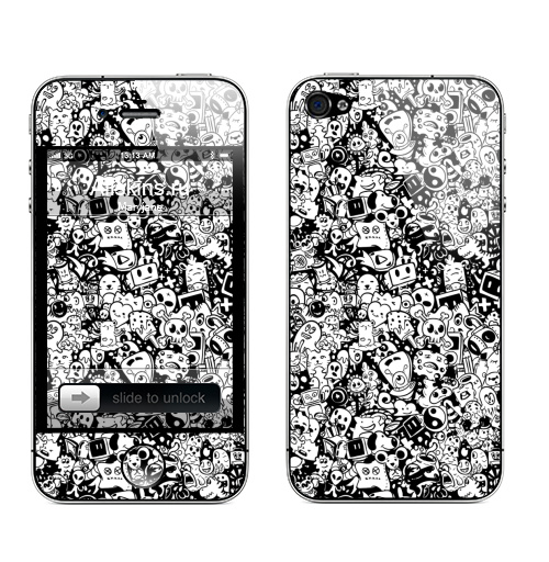 Наклейка на Телефон Apple iPhone 4S, 4 Дудлы,  купить в Москве – интернет-магазин Allskins, монстры, паттерн, текстура, черно-белое, белый, черный, комиксы, иллюстация, дудлы