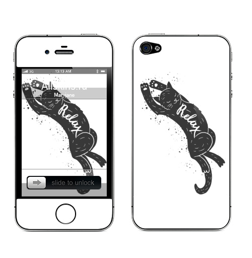 Наклейка на Телефон Apple iPhone 4S, 4 Релакс котик,  купить в Москве – интернет-магазин Allskins, милые животные, черное и белое, отдых, сон, мило, животные, котята, кошка, антимотивация