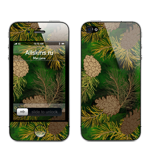 Наклейка на Телефон Apple iPhone 4S, 4 Сосновый лес. Паттерн,  купить в Москве – интернет-магазин Allskins, сосна, лес, хвоя, шишка, природа, зеленый, растительный, акварель