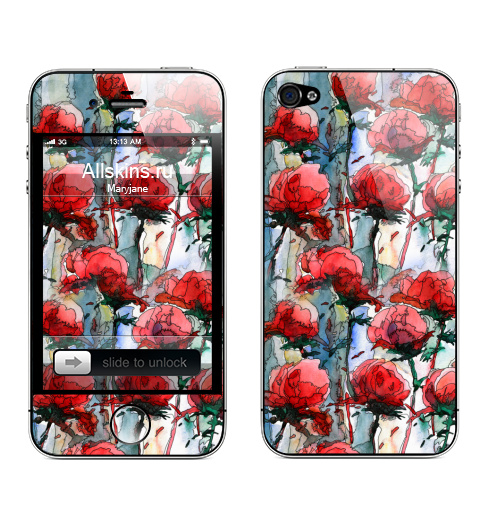 Наклейка на Телефон Apple iPhone 4S, 4 Розы,  купить в Москве – интернет-магазин Allskins, графика, иллюстрации, композиция, цветы, фантазия, счастье
