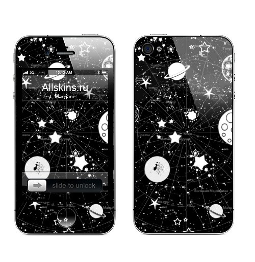Наклейка на Телефон Apple iPhone 4S, 4 Карта звездного неба,  купить в Москве – интернет-магазин Allskins, космос, звезда