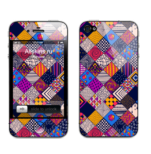 Наклейка на Телефон Apple iPhone 4S, 4 Графика. квадраты. синий акцент,  купить в Москве – интернет-магазин Allskins, графика, паттерн, узор, синий, дудлы, яркий, квадраты