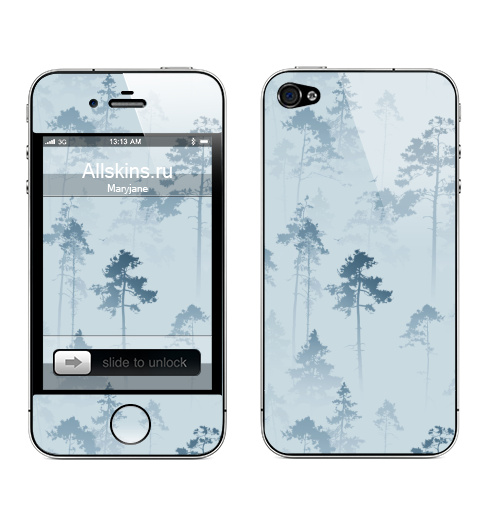 Наклейка на Телефон Apple iPhone 4S, 4 Лес. Туман,  купить в Москве – интернет-магазин Allskins, лес, деревья, сосны, туман, птицы, природа, пейзаж, небо, полёт