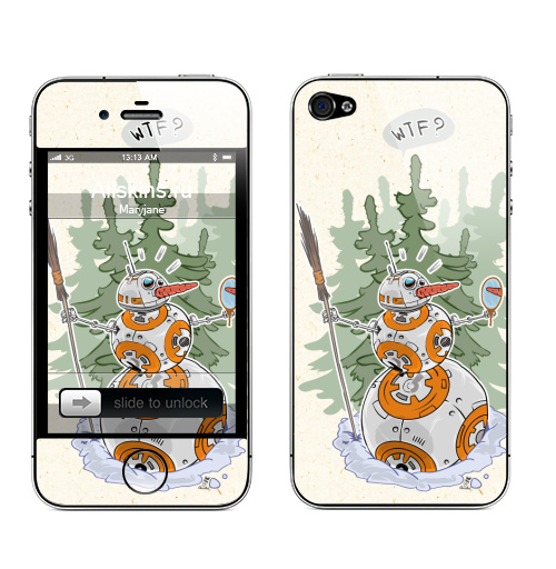 Наклейка на Телефон Apple iPhone 4S, 4 Снегобот,  купить в Москве – интернет-магазин Allskins, снеговик, новый год, робот, снег, пикник, звёзды и войны, военные