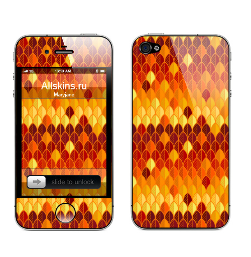 Наклейка на Телефон Apple iPhone 4S, 4 Осенний разноцветный листопад,  купить в Москве – интернет-магазин Allskins, осень, индеец, листья, красный, желтый, абстракция, паттерн, яркий