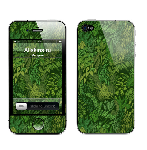 Наклейка на Телефон Apple iPhone 4S, 4 Зелень,  купить в Москве – интернет-магазин Allskins, лес, эко, природа, деревья, листья, джунгли, зеленый