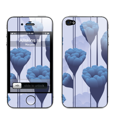 Наклейка на Телефон Apple iPhone 4S, 4 Синие бутоны,  купить в Москве – интернет-магазин Allskins, паттерн, туман, сюрреализм, растение, бутоны, бутон, синее, синий, цветы