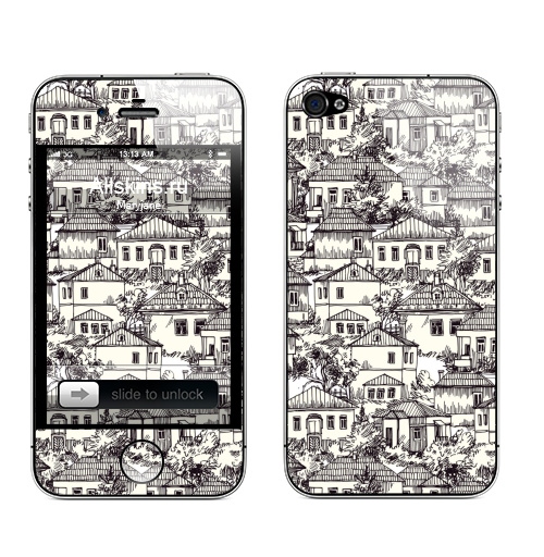 Наклейка на Телефон Apple iPhone 4S, 4 Деревенские домики,  купить в Москве – интернет-магазин Allskins, домики, деревня, природа, этно, эко, графика, паттерн