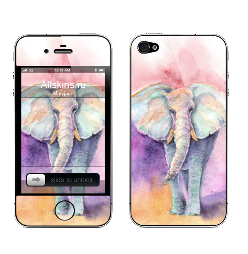 Наклейка на Телефон Apple iPhone 4S, 4 Весенний слон,  купить в Москве – интернет-магазин Allskins, позитив, настроение, акварель, слоны, радость