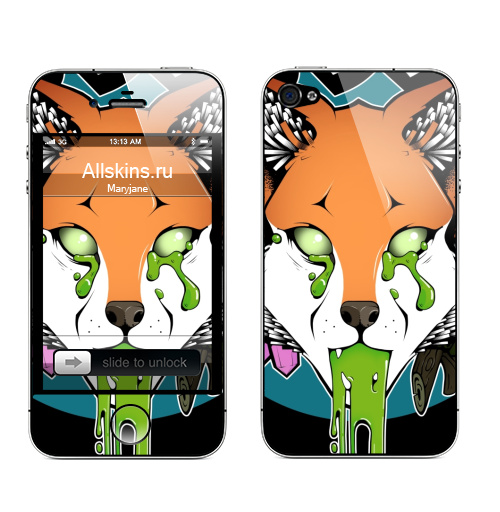 Наклейка на Телефон Apple iPhone 4S, 4 Кислый лис,  купить в Москве – интернет-магазин Allskins, лес, листья, шишка, кедр, сибирь, лиса
