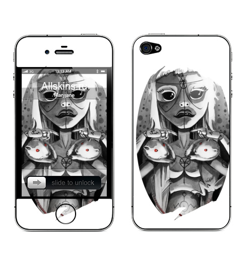 Наклейка на Телефон Apple iPhone 4S, 4 Йоланди,  купить в Москве – интернет-магазин Allskins, акварель, певица, иллюстраторы, точки, музыка, белый, черный