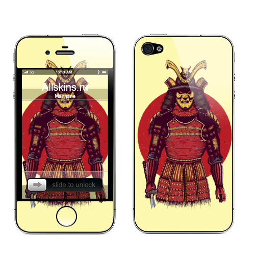 Наклейка на Телефон Apple iPhone 4S, 4 Броня самурая,  купить в Москве – интернет-магазин Allskins, самурай, военные, Япония, восток, красный, культура, детали