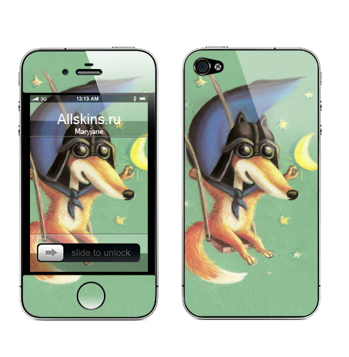 Наклейка на Телефон Apple iPhone 4S, 4 Дарт Лис,  купить в Москве – интернет-магазин Allskins, крутые животные, лиса, космос, месяц, звезда, Дарт Вейдер