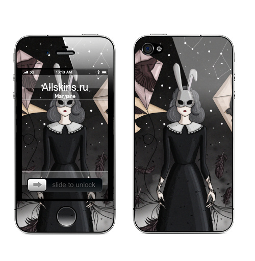 Наклейка на Телефон Apple iPhone 4S, 4 Мои воздушные змеи,  купить в Москве – интернет-магазин Allskins, ночь, девушка, воздушныйзмей, птицы, звезда, платье