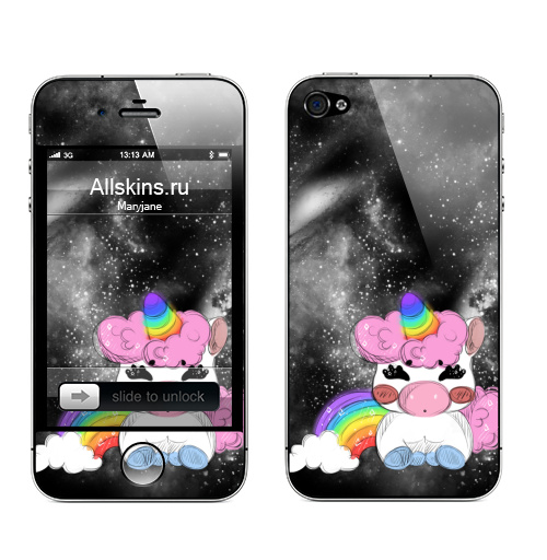 Наклейка на Телефон Apple iPhone 4S, 4 Спэйс Юникорн,  купить в Москве – интернет-магазин Allskins, космос, лошадь, единорог, единороги, рог, радуга, черный