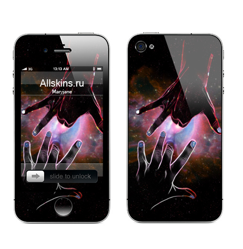 Наклейка на Телефон Apple iPhone 4S, 4 СДЕЛАНА В КОСМОСЕ,  купить в Москве – интернет-магазин Allskins, даблпенетрейшн, руки, космос, секс