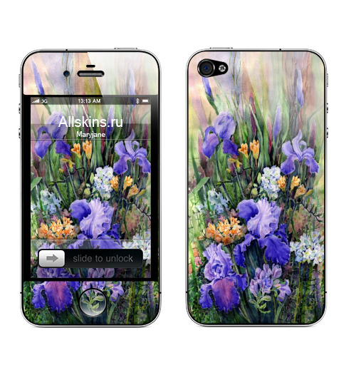 Наклейка на Телефон Apple iPhone 4S, 4 Ирисы и фрезии,  купить в Москве – интернет-магазин Allskins, весна, ирисы, жизнь, природа, травы, любовь