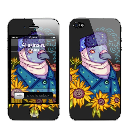 Наклейка на Телефон Apple iPhone 4S, 4 Гули в искусстве. винсент ван гог,  купить в Москве – интернет-магазин Allskins, классика, перья, цветы, птицы, Ван Гог
