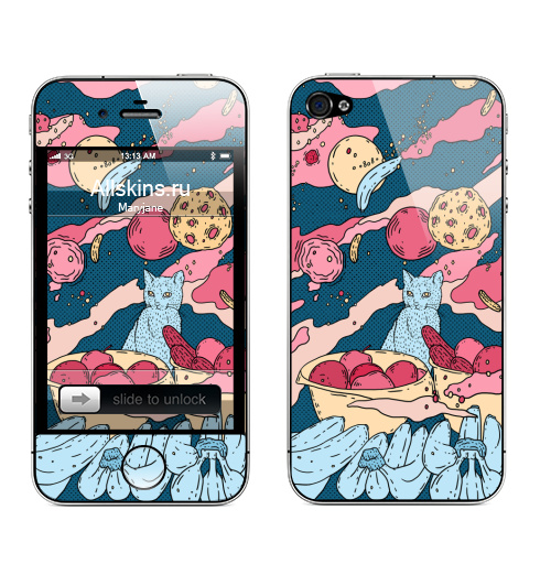 Наклейка на Телефон Apple iPhone 4S, 4 Кот в космосе,  купить в Москве – интернет-магазин Allskins, кошка, космос, розовый, голубой, иллюстация