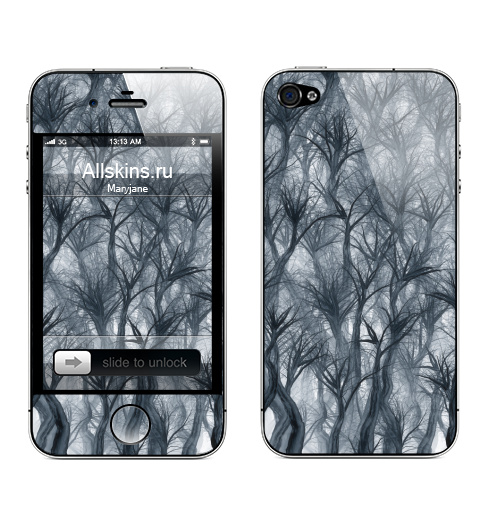 Наклейка на Телефон Apple iPhone 4S, 4 Туманный лес,  купить в Москве – интернет-магазин Allskins, туман, ветви, ветка, болото, деревья, лес
