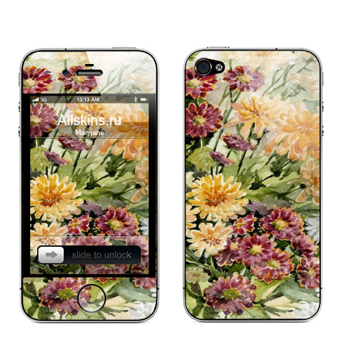 Наклейка на Телефон Apple iPhone 4S, 4 Садовый коктейль,  купить в Москве – интернет-магазин Allskins, цветы, любовь, пикник, поздравления, акварель