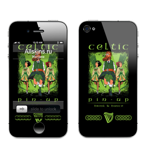 Наклейка на Телефон Apple iPhone 4S, 4 Кельтский пинап,  купить в Москве – интернет-магазин Allskins, сарказм, персонажи, девушка, алкоголь, пикник, танцы, Ирландия, кельт