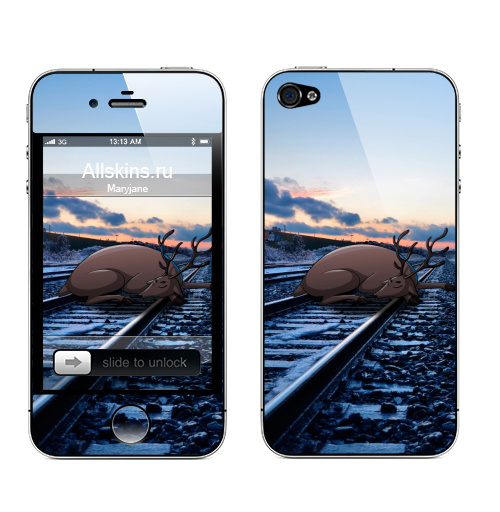 Наклейка на Телефон Apple iPhone 4S, 4 Уставший,  купить в Москве – интернет-магазин Allskins, олень, чувства, дорога, фотография