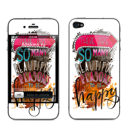 Наклейка на Телефон Apple iPhone 4S, 4 Вдохновляющая фраза,  купить в Москве – интернет-магазин Allskins, акварель, типографика, надписи, счастье, фразы, надписи на английском, мотивация
