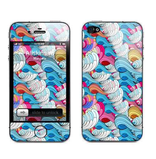 Наклейка на Телефон Apple iPhone 4S, 4 Морские абстрактные волны,  купить в Москве – интернет-магазин Allskins, морская, релакс, абстракция, узор, паттерн, контур