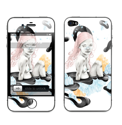 Наклейка на Телефон Apple iPhone 4S, 4 Кристальная,  купить в Москве – интернет-магазин Allskins, горный, кристальный, красота, волосы, девушка, кристалл, грудь, розовые