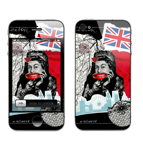Наклейка на Телефон Apple iPhone 4S, 4 LONDONQUEEN,  купить в Москве – интернет-магазин Allskins, ИЗОБРАЗИТЕЛЬНОЕ ИСКУССТВО, коллаж, мода, Англия, ПОП АРТ, черный