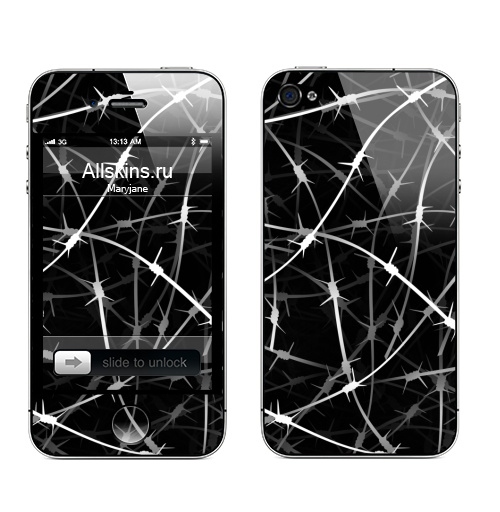 Наклейка на Телефон Apple iPhone 4S, 4 Колючая проволка,  купить в Москве – интернет-магазин Allskins, черно-белое, паттерн, гранж, забор, ограда, острый, шипы, колючий