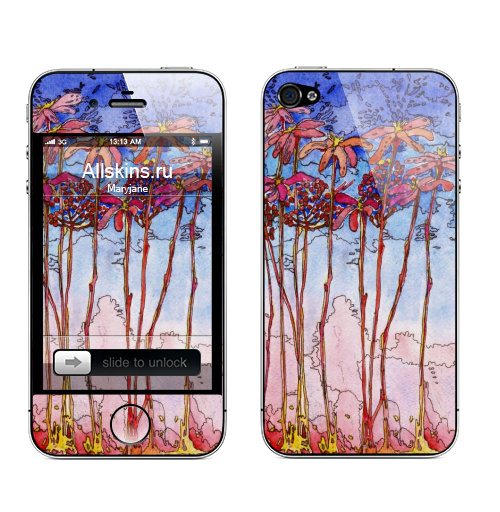 Наклейка на Телефон Apple iPhone 4S, 4 Выше к солнцу,  купить в Москве – интернет-магазин Allskins, цветы, небо, радость, любовь, акварель, графика, жизнь