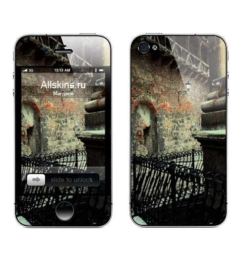 Наклейка на Телефон Apple iPhone 4S, 4 Фонарь,  купить в Москве – интернет-магазин Allskins, фонарь, здание, дом, улица, кирпич, стена, крепость, древний, переулок