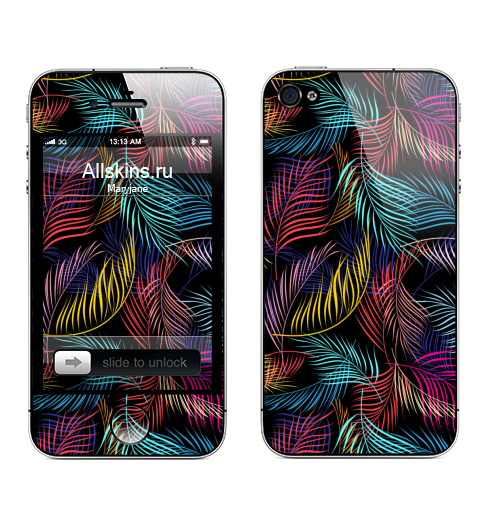 Наклейка на Телефон Apple iPhone 4S, 4 Разноцветные листья пальмы,  купить в Москве – интернет-магазин Allskins, сказки, природа, миры, фантастика, скаты, космос, вселенная, ритм, модно