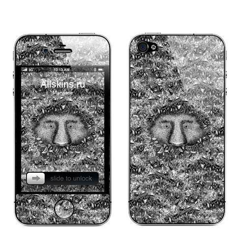 Наклейка на Телефон Apple iPhone 4S, 4 Из листвы смотрящий,  купить в Москве – интернет-магазин Allskins, лес, природа, черно-белое, леший, лицо, персонажи
