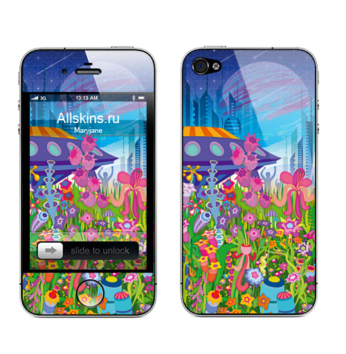 Наклейка на Телефон Apple iPhone 4S, 4 Тайна пятой планеты,  купить в Москве – интернет-магазин Allskins, психоделика, будущее, футуризм, цветы, космос, инопланетяне, небо, звезда, музыка